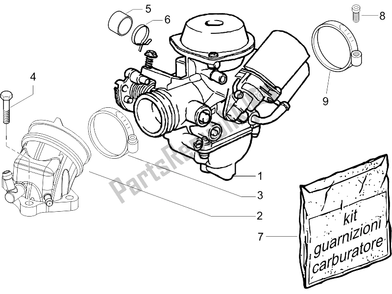 Tutte le parti per il Carburatore, Gruppo - Raccordo del Gilera Runner 200 VXR 4T Race 2005