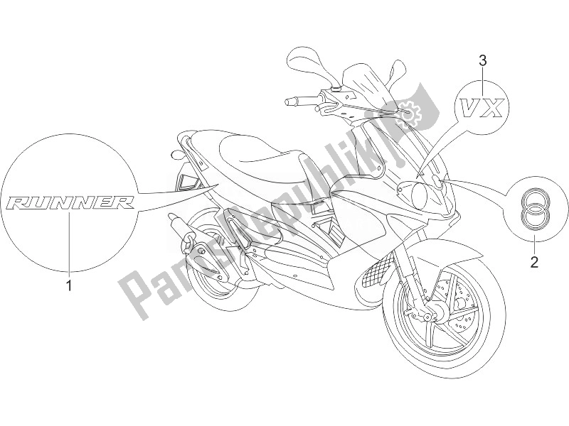 Toutes les pièces pour le Plaques - Emblèmes du Gilera Runner 125 VX 4T 2005