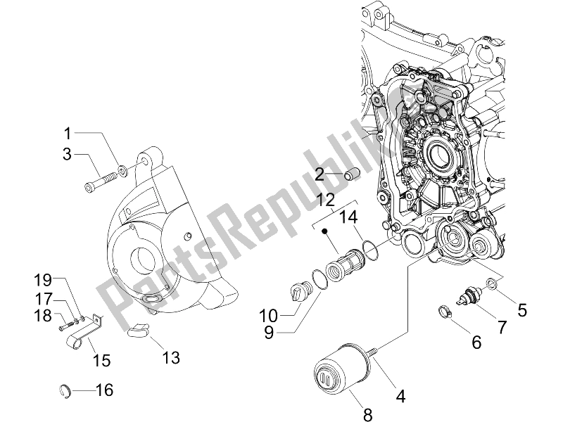 Toutes les pièces pour le Couvercle Magnéto Volant - Filtre à Huile du Gilera Runner 200 VXR 4T Race UK 2006