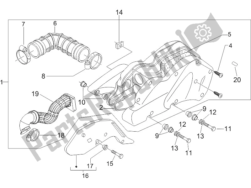 All parts for the Air Filter of the Gilera Runner 200 VXR 4T 2005