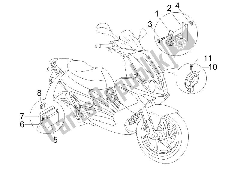 All parts for the Remote Control Switches - Battery - Horn of the Gilera Runner 125 VX 4T SC UK 2006