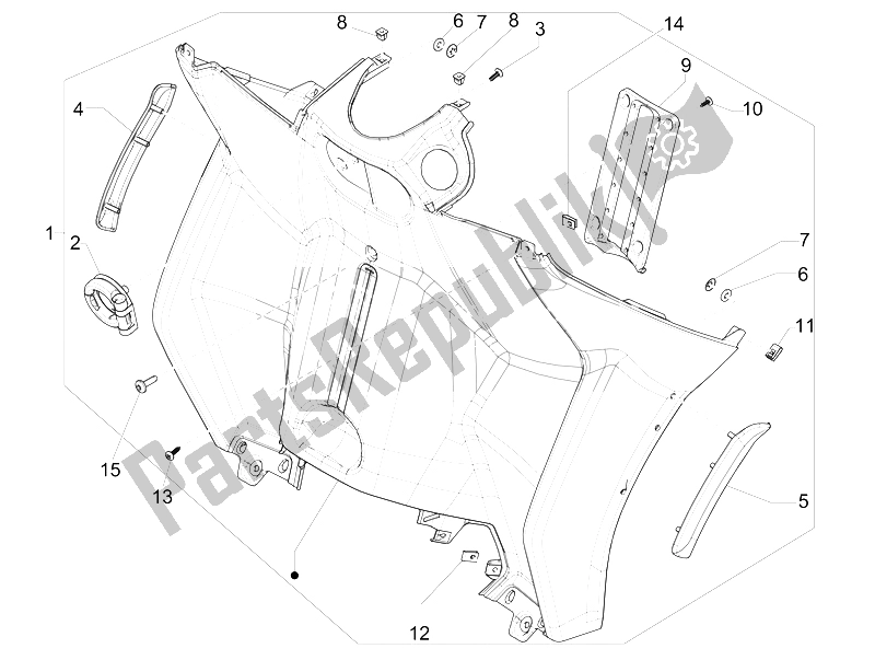 Alle onderdelen voor de Dashboardkastje Voor - Kniebeschermer van de Gilera Fuoco 500 4T 4V IE E3 LT 2013