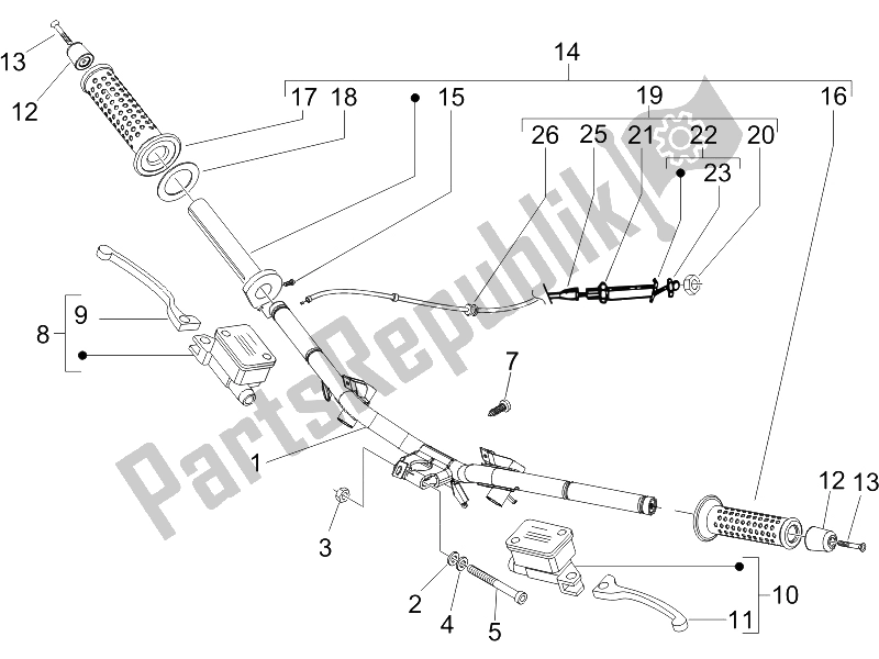 All parts for the Handlebars - Master Cil. Of the Gilera Runner 200 VXR 4T Race E3 2006