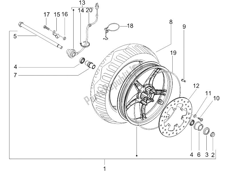 All parts for the Front Wheel of the Gilera Runner 125 VX 4T E3 Serie Speciale 2007