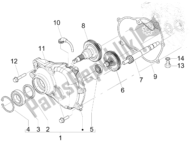 All parts for the Reduction Unit of the Gilera Runner 125 VX 4T Race E3 UK 2006