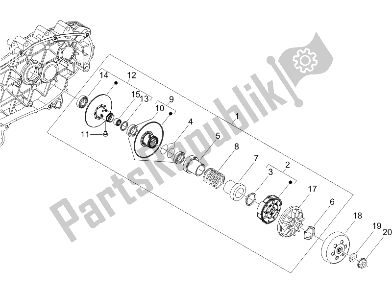 All parts for the Driven Pulley of the Gilera Runner 125 VX 4T SC E3 2006