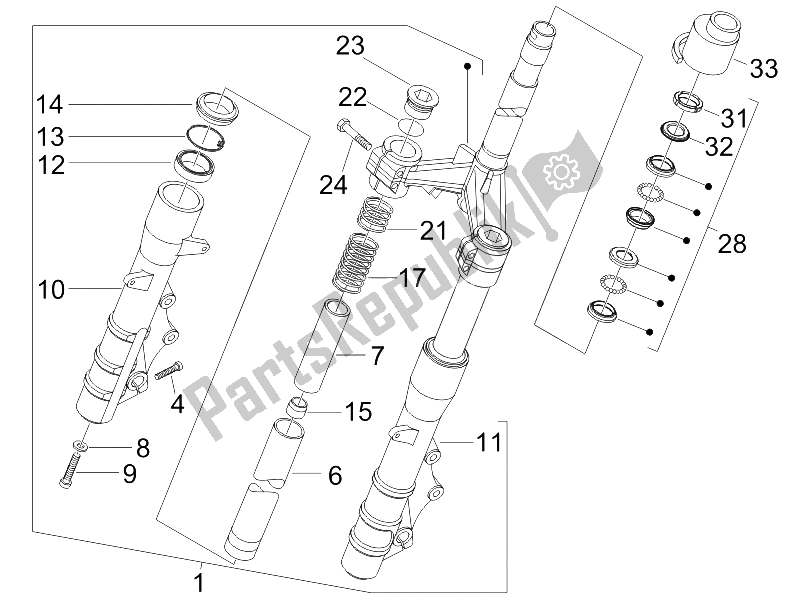All parts for the Fork/steering Tube - Steering Bearing Unit of the Gilera Nexus 250 E3 2007