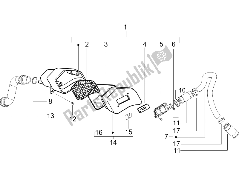 All parts for the Secondary Air Box of the Gilera DNA 50 2006