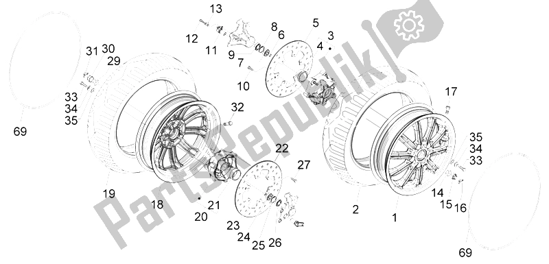 Toutes les pièces pour le Roue Avant du Gilera Fuoco 500 E3 2007