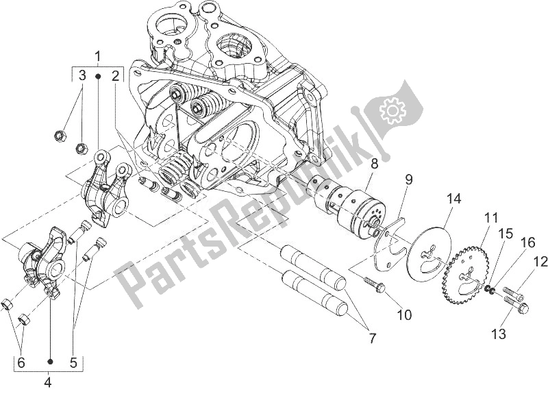 All parts for the Rocking Levers Support Unit of the Gilera Runner 125 VX 4T 2005