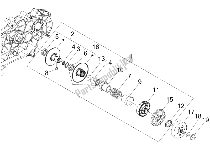 All parts for the Driven Pulley of the Gilera Runner 200 ST 4T E3 2008