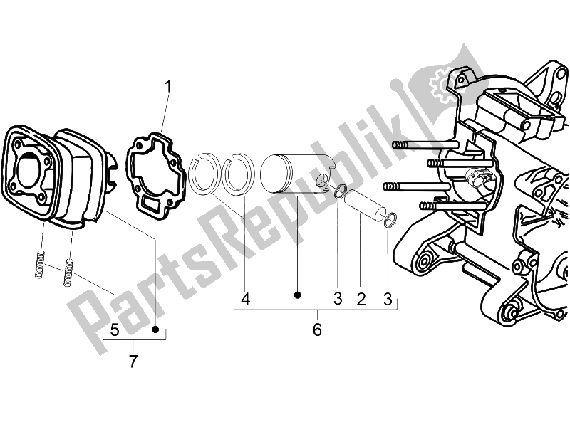 All parts for the Cylinder-piston-wrist Pin Unit of the Gilera DNA 50 2006