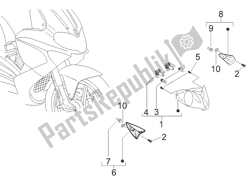 Toutes les pièces pour le Phares Avant - Clignotants du Gilera Runner 200 VXR 4T 2005