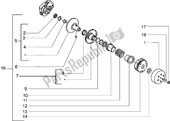 All parts for the Driven Pulley of the Gilera ICE 50 1998