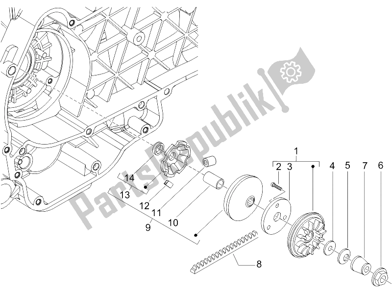 All parts for the Driving Pulley of the Gilera Runner 125 VX 4T SC 2006