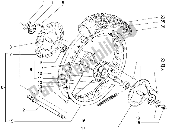 Alle onderdelen voor de Achterwiel van de Gilera H K M Y 50 1998