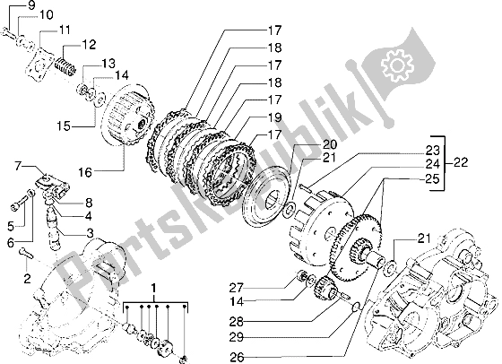 All parts for the Clutch Unit of the Gilera H K 50 1998