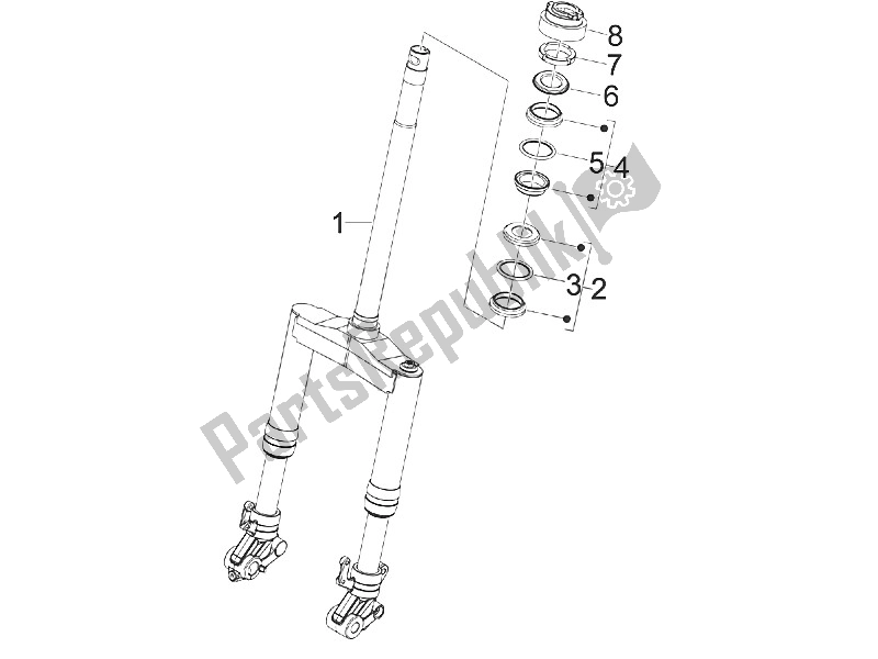 All parts for the Fork/steering Tube - Steering Bearing Unit of the Gilera Runner 50 SP 2005