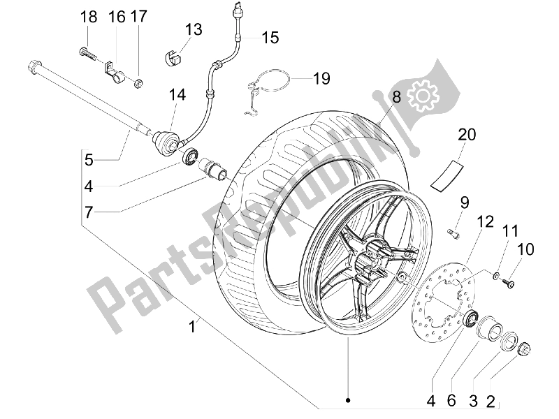 All parts for the Front Wheel of the Gilera Runner 200 VXR 4T Race UK 2006