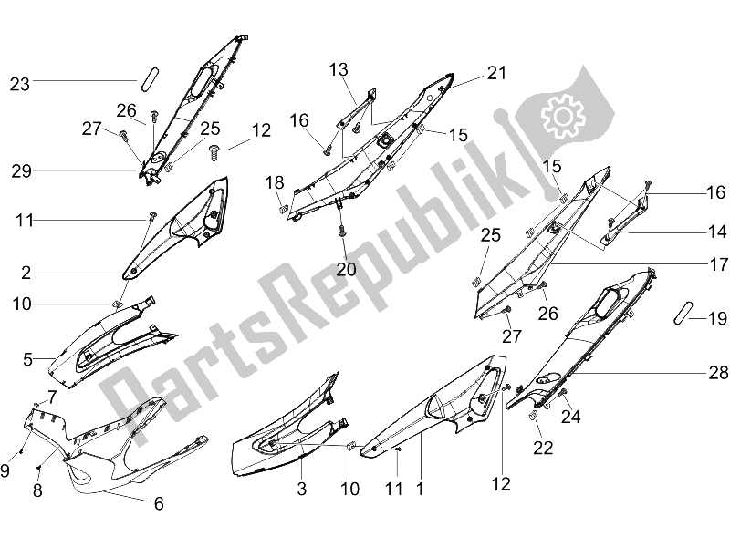 Tutte le parti per il Coperchio Laterale - Spoiler del Gilera Runner 125 VX 4T SC E3 2006