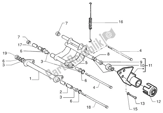 All parts for the Swinging Arm of the Gilera Runner 200 VXR 4T 1998