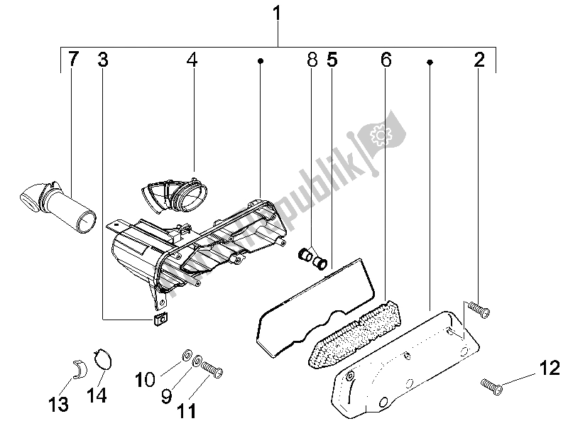 All parts for the Air Filter of the Gilera Runner 50 SP UK 2005