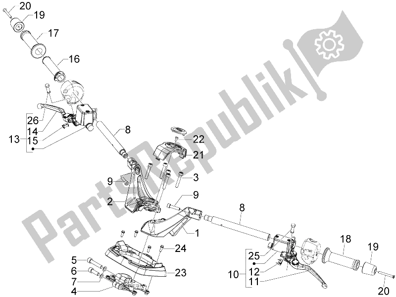 All parts for the Handlebars - Master Cil. Of the Gilera GP 800 Centenario 2009