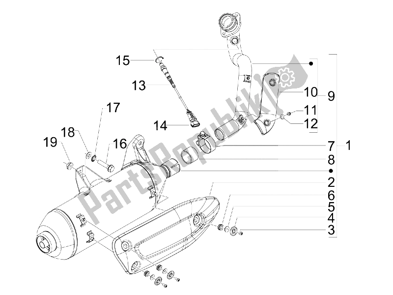 All parts for the Silencer of the Gilera Nexus 125 IE E3 2009
