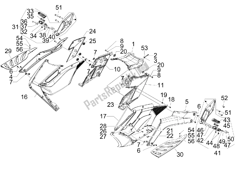 All parts for the Central Cover - Footrests of the Gilera GP 800 2007