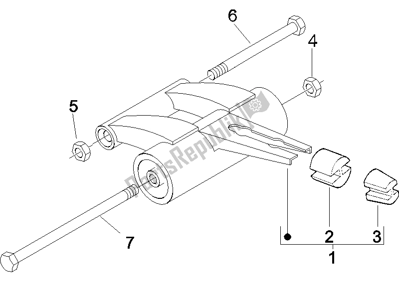 All parts for the Swinging Arm of the Gilera Runner 50 SP 2007