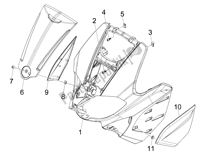 All parts for the Front Shield of the Gilera Runner 50 Pure JET ST 2008