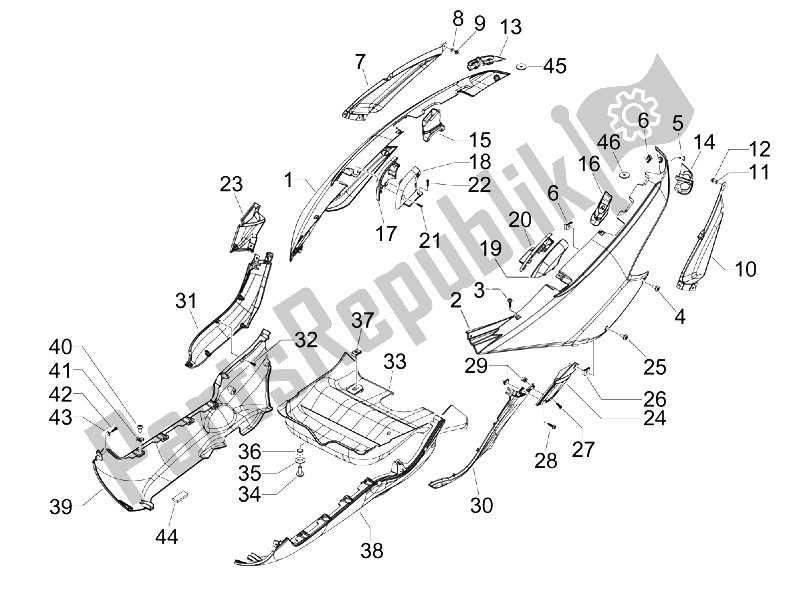 Toutes les pièces pour le Couvercle Latéral - Spoiler du Gilera Fuoco 500 4T 4V IE E3 LT 2013