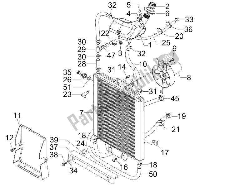 All parts for the Cooling System of the Gilera Runner 200 VXR 4T Race E3 UK 2006