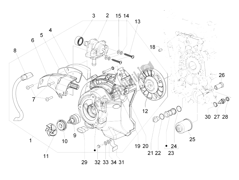 Toutes les pièces pour le Couvercle Magnéto Volant - Filtre à Huile du Gilera Runner 200 ST 4T E3 2008