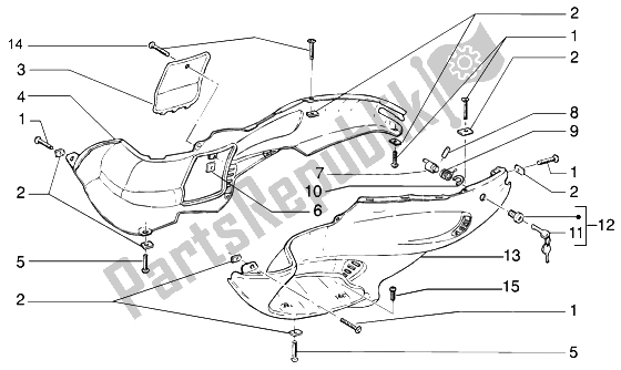 All parts for the Fairings (2) of the Gilera Runner 50 Purejet 1998
