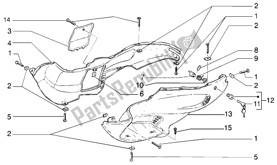 All parts for the Fairings (2) of the Gilera Runner 50 Purejet 1998