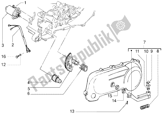 All parts for the Starting Motor-starter Lever of the Gilera DNA M Y 50 1998