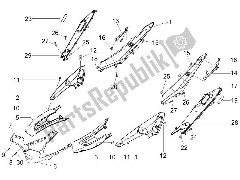 All parts for the Side Cover - Spoiler of the Gilera Runner 50 SP SC 2006