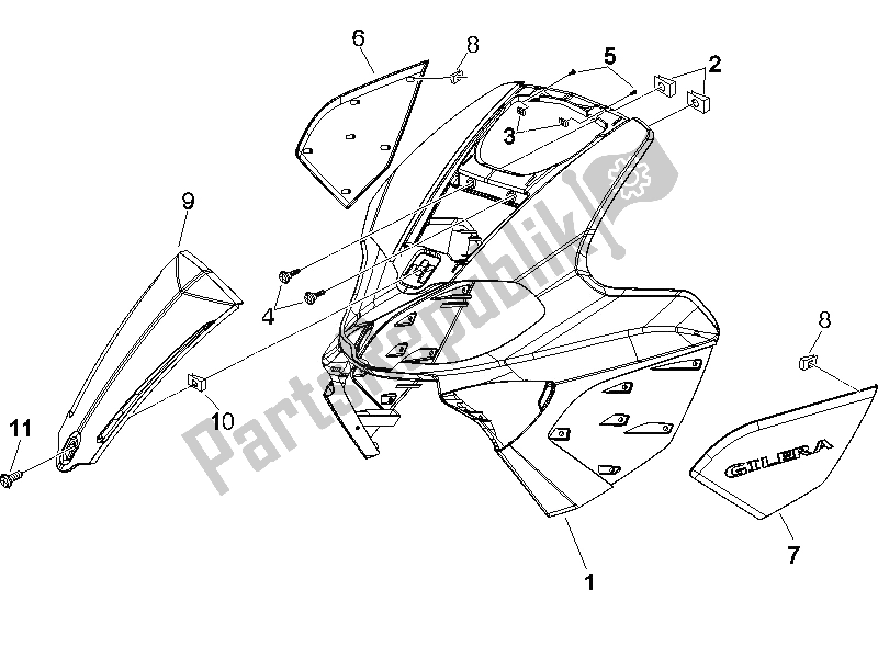 All parts for the Front Shield of the Gilera Runner 125 VX 4T E3 UK 2006