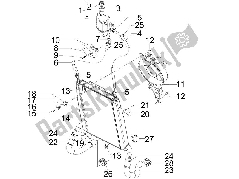 All parts for the Cooling System of the Gilera Nexus 300 IE E3 2008