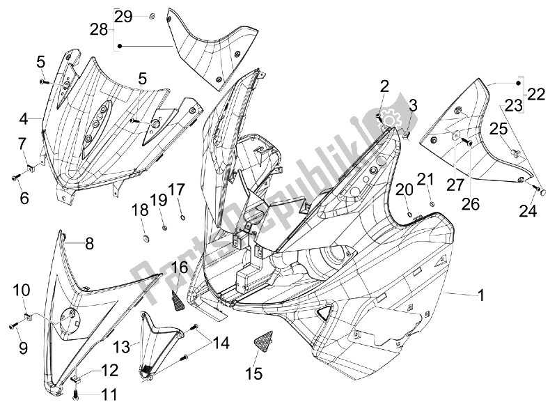 Toutes les pièces pour le Bouclier Avant du Gilera Nexus 300 IE E3 2008