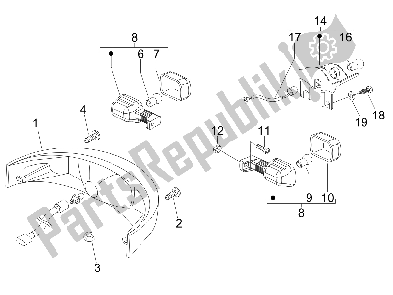 Toutes les pièces pour le Phares Arrière - Clignotants du Gilera Nexus 500 SP E3 2006