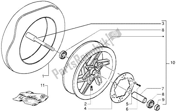 All parts for the Front Wheel of the Gilera DNA M Y 50 1998