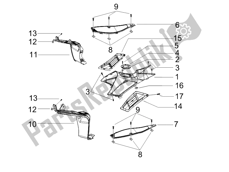 All parts for the Central Cover - Footrests of the Gilera Runner 50 Pure JET 2010