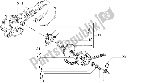 All parts for the Driving Pulley of the Gilera DNA 50 1998