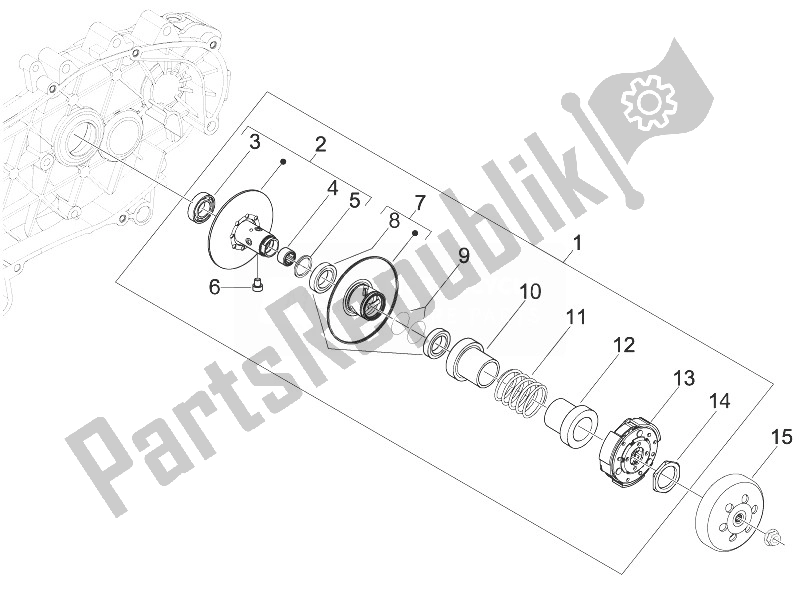 All parts for the Driven Pulley of the Gilera Stalker 50 2008