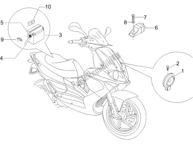 All parts for the Remote Control Switches - Battery - Horn of the Gilera Runner 50 SP 2007