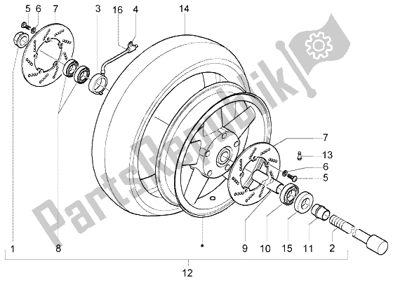 All parts for the Front Wheel of the Gilera Nexus 500 1998