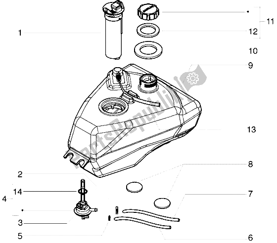 All parts for the Fuel Tank of the Gilera ICE 50 1998