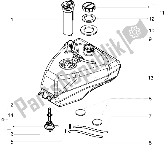 All parts for the Fuel Tank of the Gilera ICE 50 1998